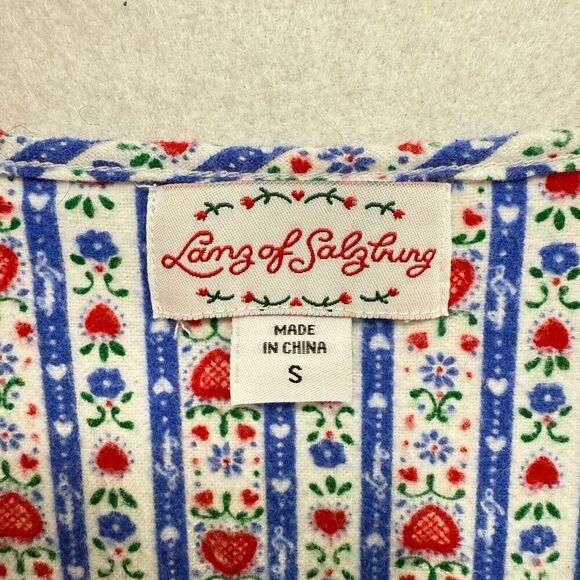 Lanz of Salzburg Nightgown S Blue Tyrolean Stripes Flannel Long Cottagecore Soft - Picture 3 of 11